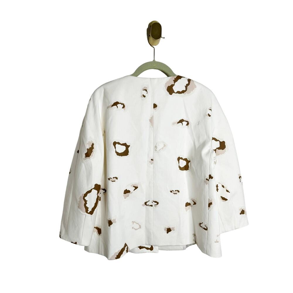 Massimo Dutti White Abstract Cat Animal Print Blazer Jacket 100% Cotton US 4 - Picture 2 of 13